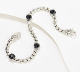 JAI Sterling Silver Box Chain Black Spinel Bracelet, 6-3/4"